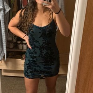 Emerald green and black floral bodycon dress